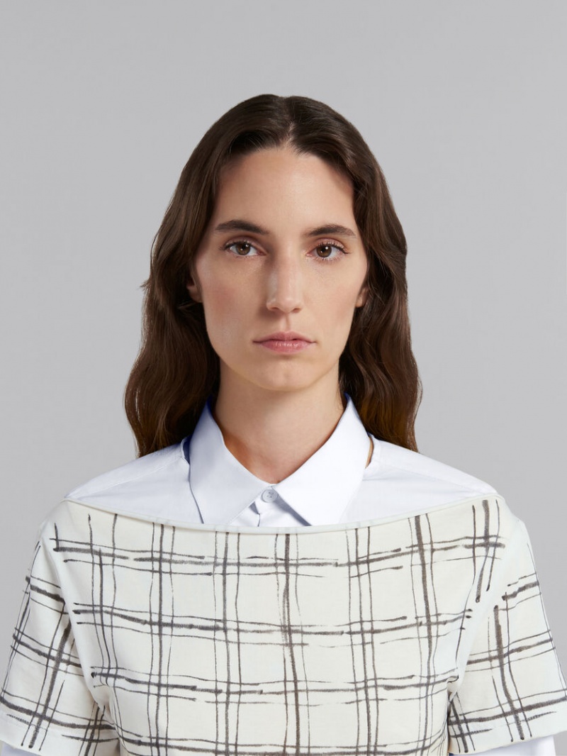 Marni Bio Bomull Top With Irregular Checked Print Vita | SECIF96899