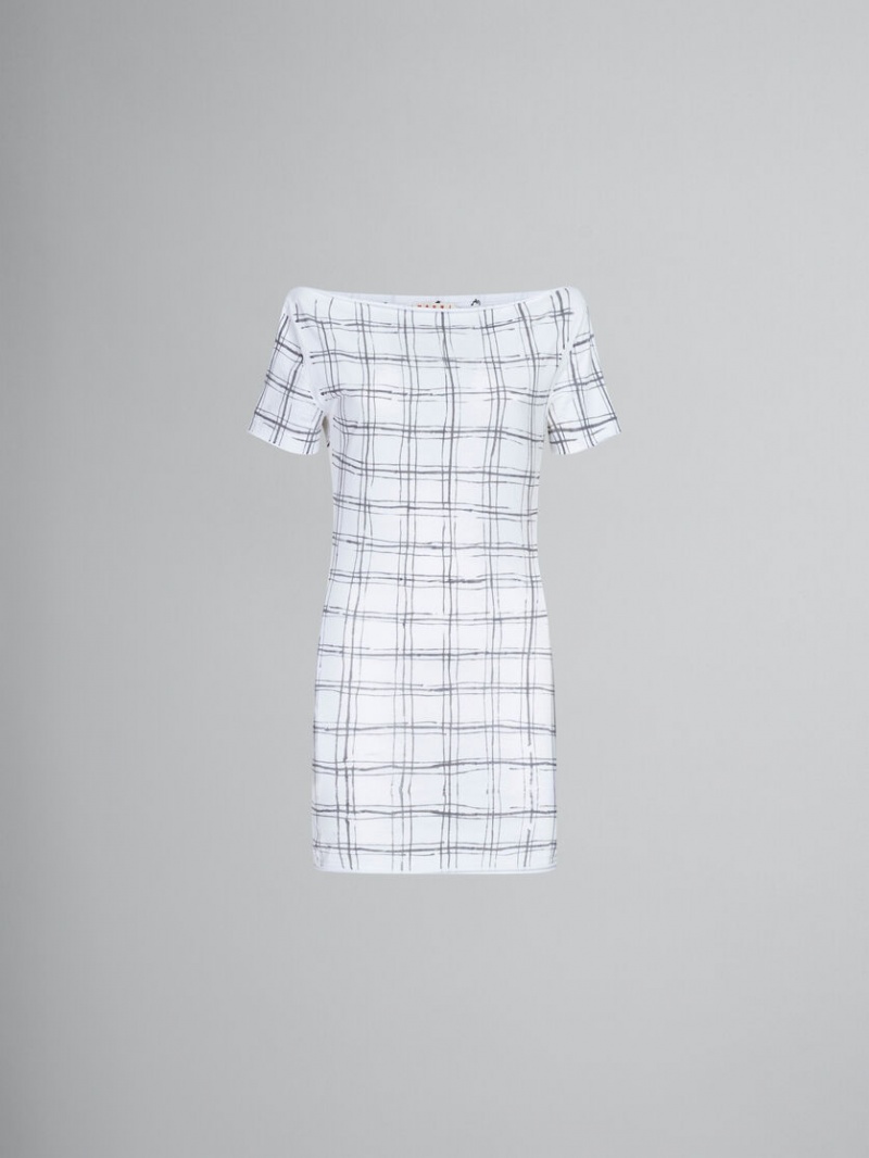 Marni Bio Bomull Top With Irregular Checked Print Vita | SECIF96899