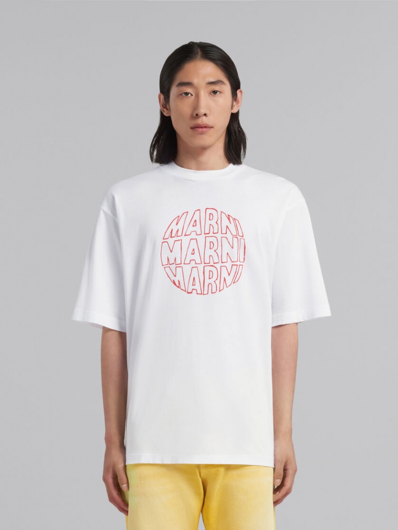 Marni Bio Bomull T-shirt With Circular Logo Vita | DSEKV37338