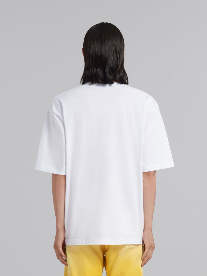 Marni Bio Bomull T-shirt With Circular Logo Vita | DSEKV37338