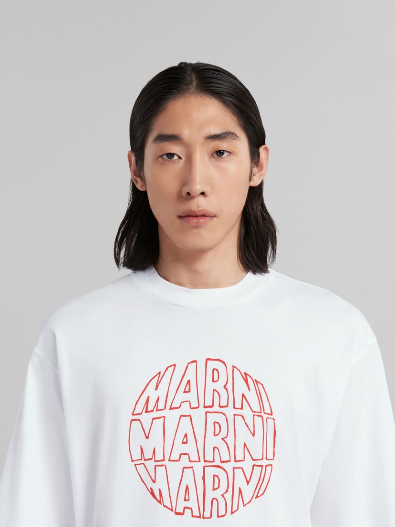 Marni Bio Bomull T-shirt With Circular Logo Vita | DSEKV37338