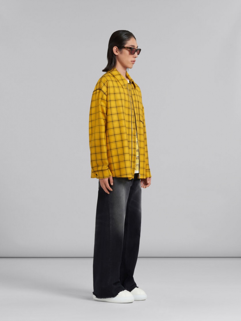 Marni Bio Bomull T-shirt With Irregular Checked Print Gula | SEICD74086