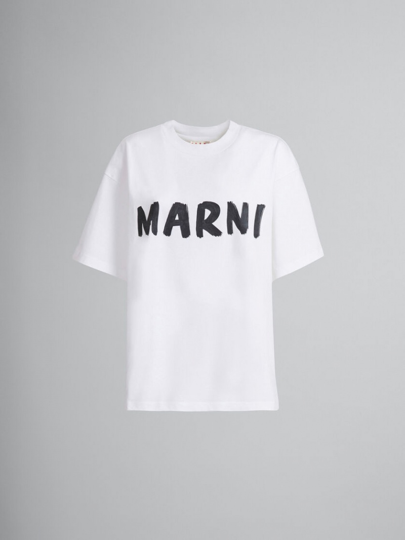 Marni Bio Bomull T-shirt With Logo Vita | FSEHY93629