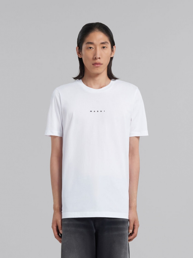 Marni Bio Bomull T-shirt With Logo Vita | USETG54569