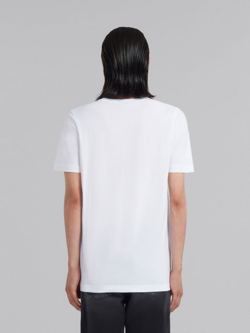 Marni Bio Bomull T-shirt With Logo Vita | USETG54569