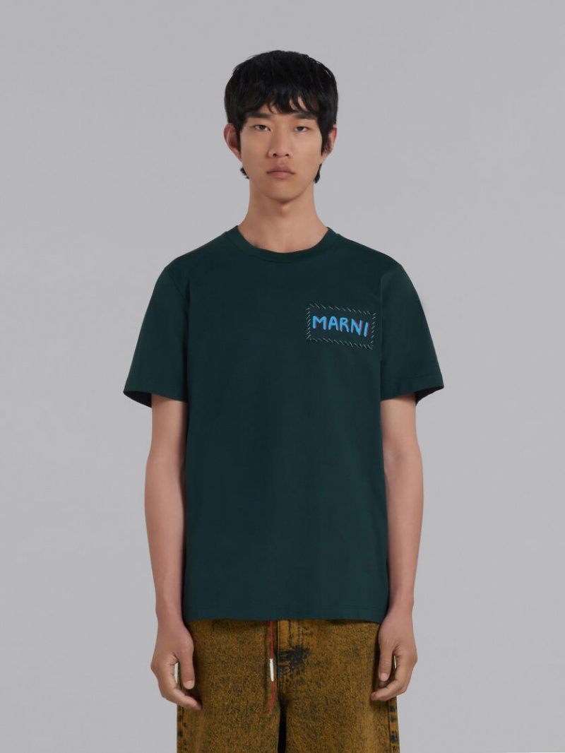 Marni Bio Bomull T-shirt With Marni Patch Gröna | XSEGW48356