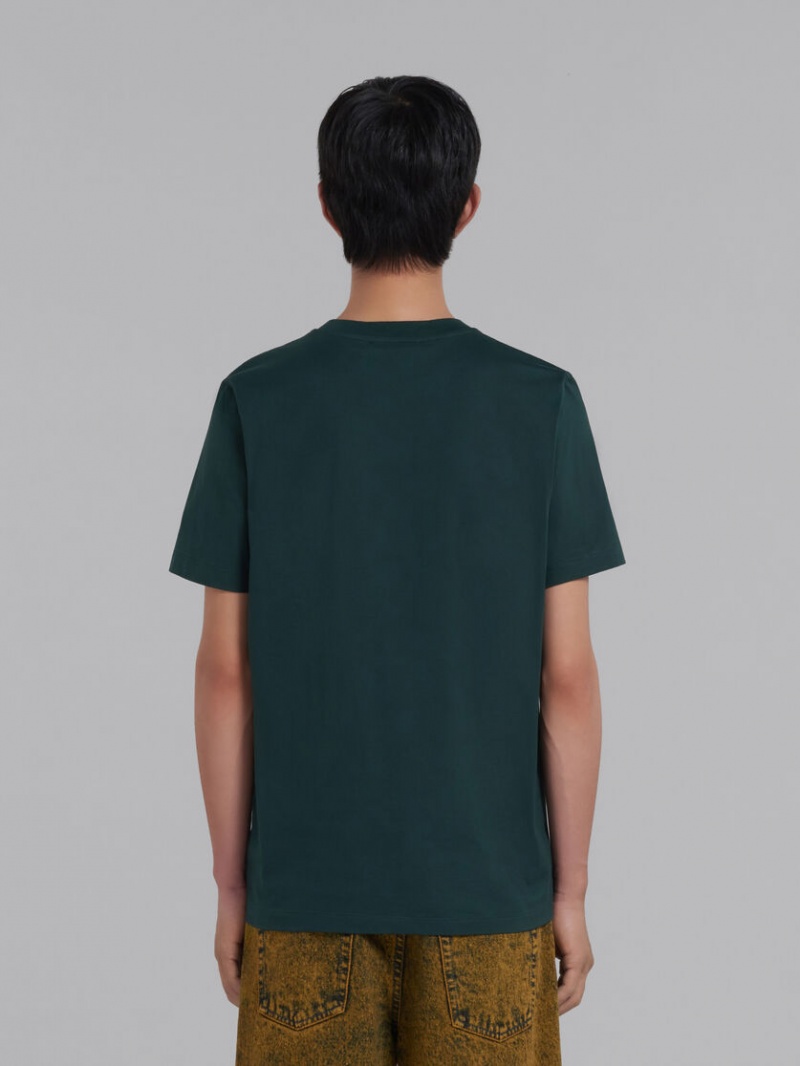 Marni Bio Bomull T-shirt With Marni Patch Gröna | XSEGW48356