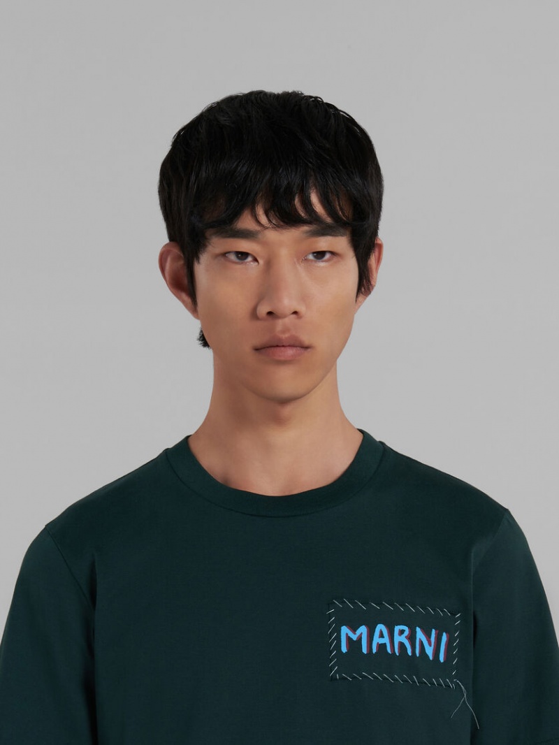 Marni Bio Bomull T-shirt With Marni Patch Gröna | XSEGW48356