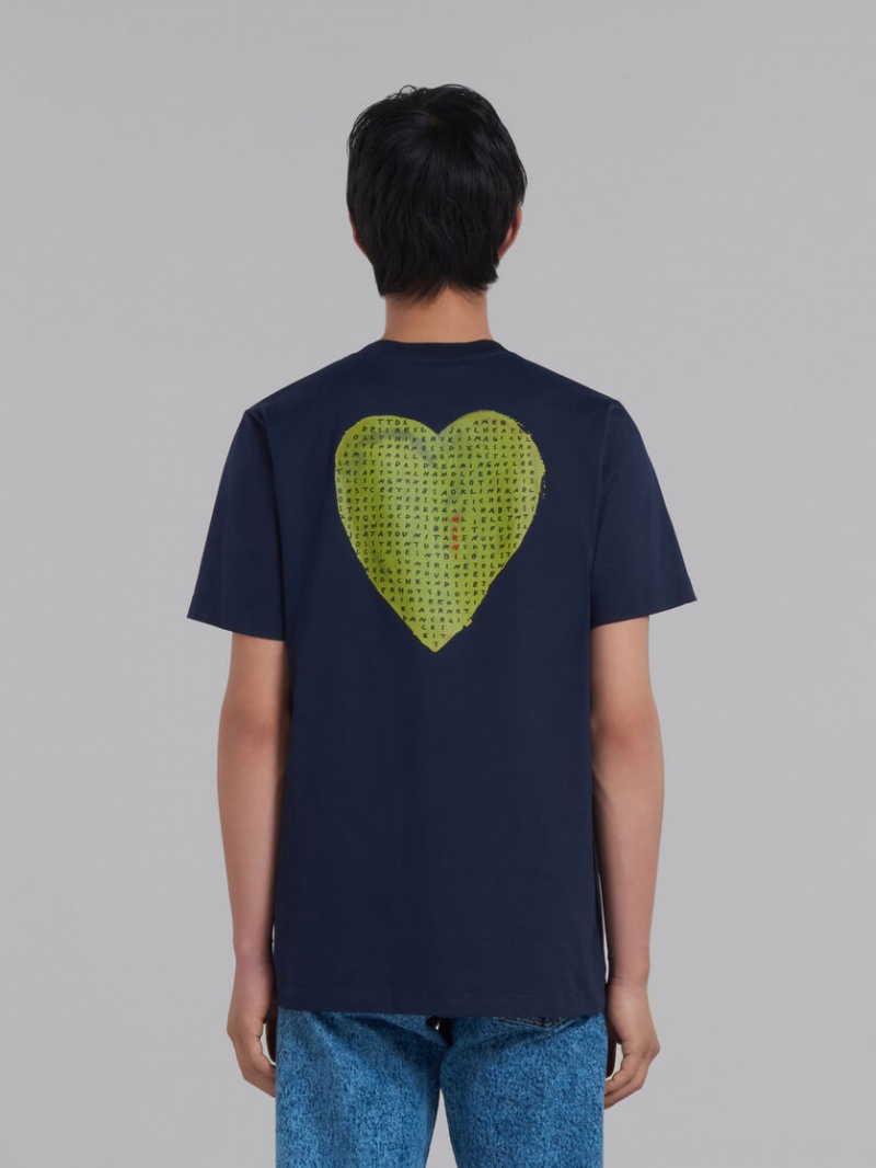 Marni Bio Bomull T-shirt With Wordsearch Print Blå | XSEBH82816