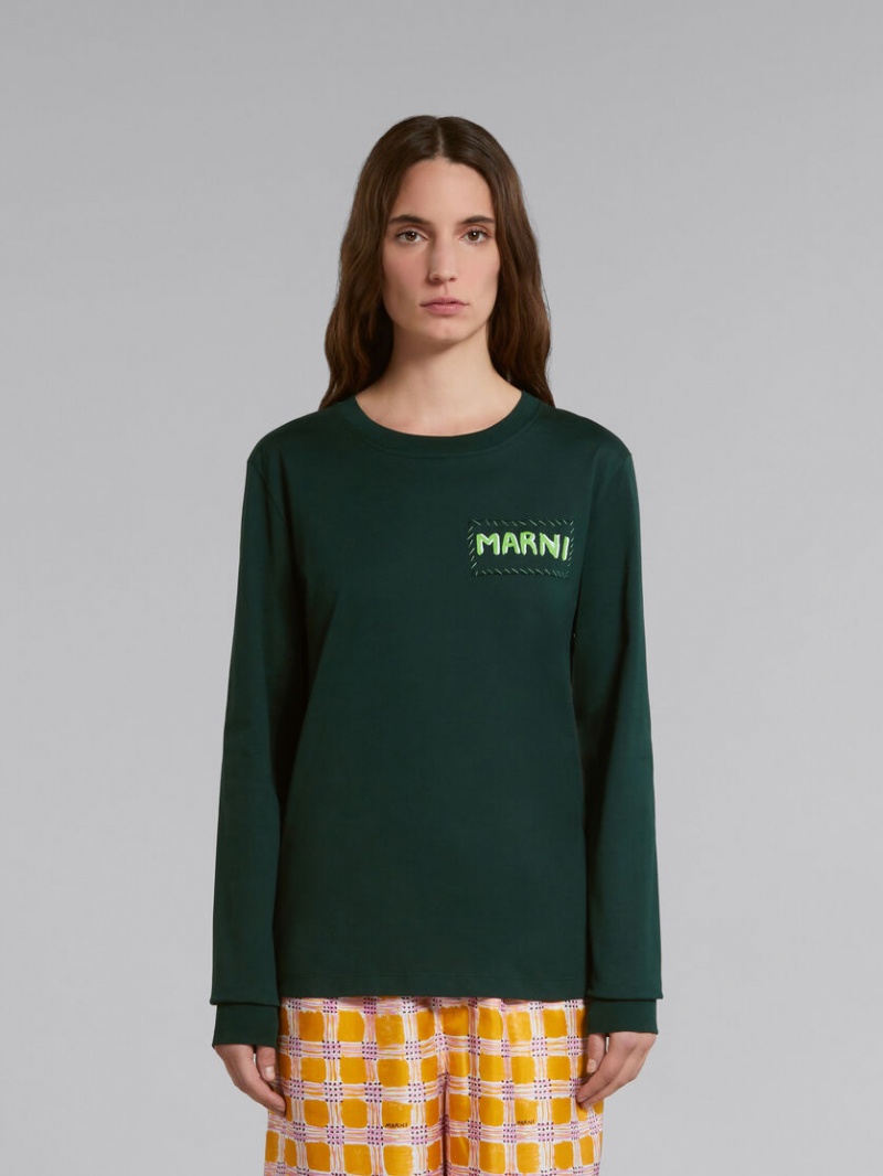 Marni Bio-cotton T-shirt With Logo Print Gröna | SEJVR11899