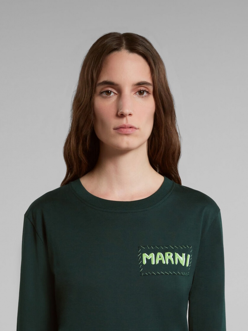 Marni Bio-cotton T-shirt With Logo Print Gröna | SEJVR11899