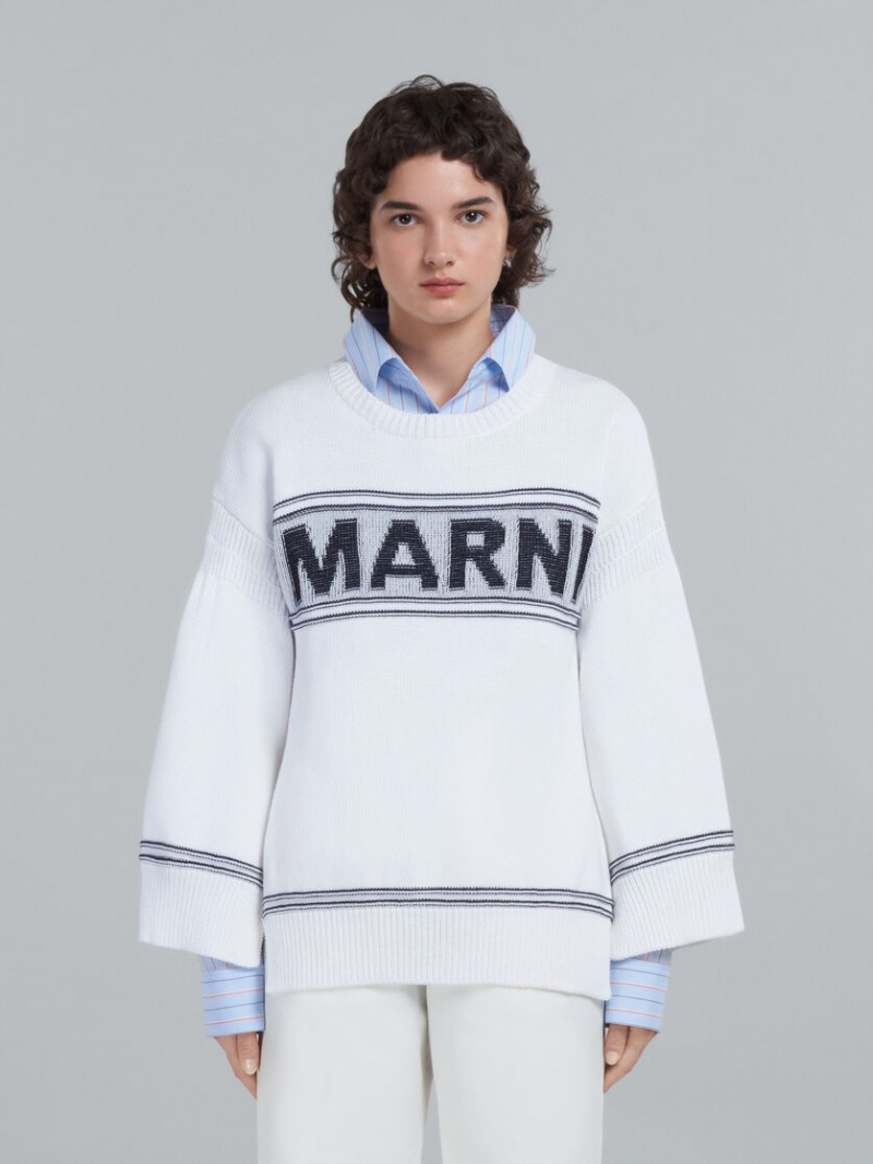 Marni Bomull Tröja With Logo Vita | SEJVR90887