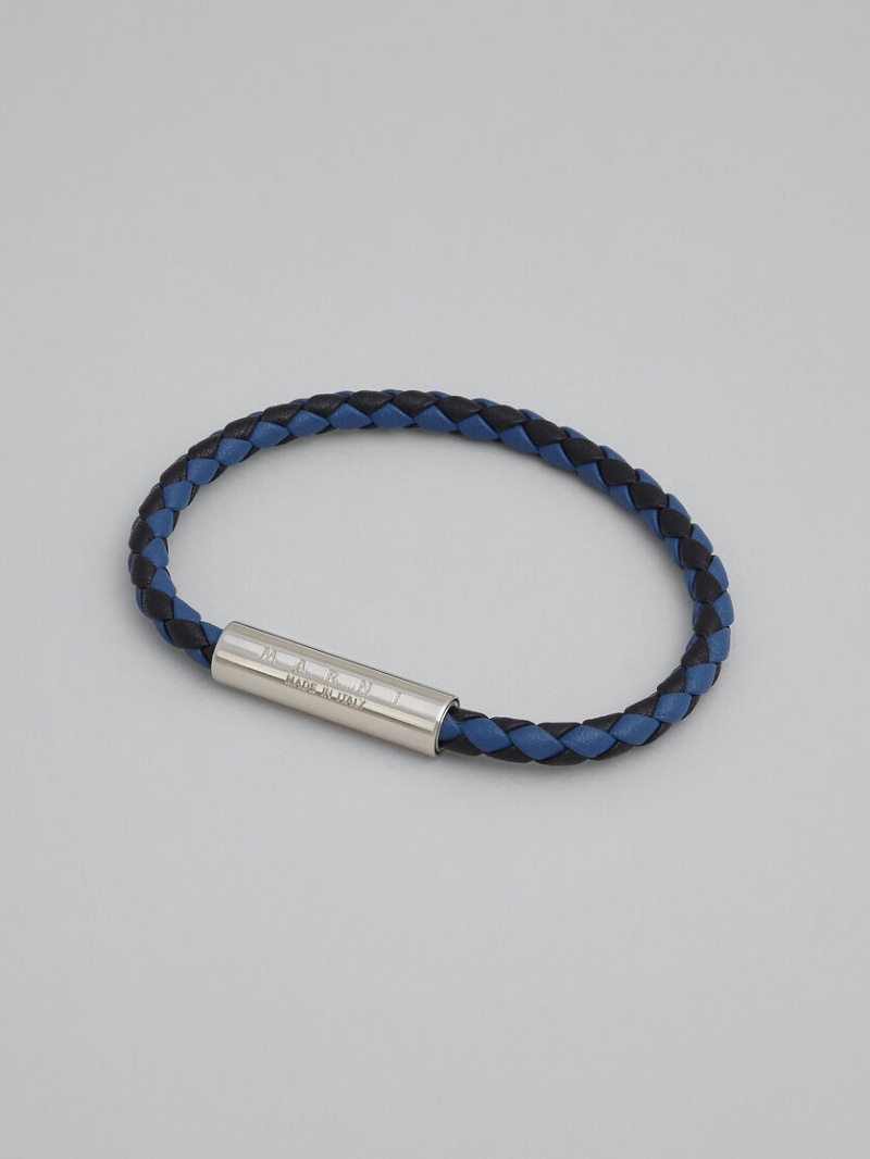 Marni Braided Läder Bracelet Svarta Blå | MSEHR18202