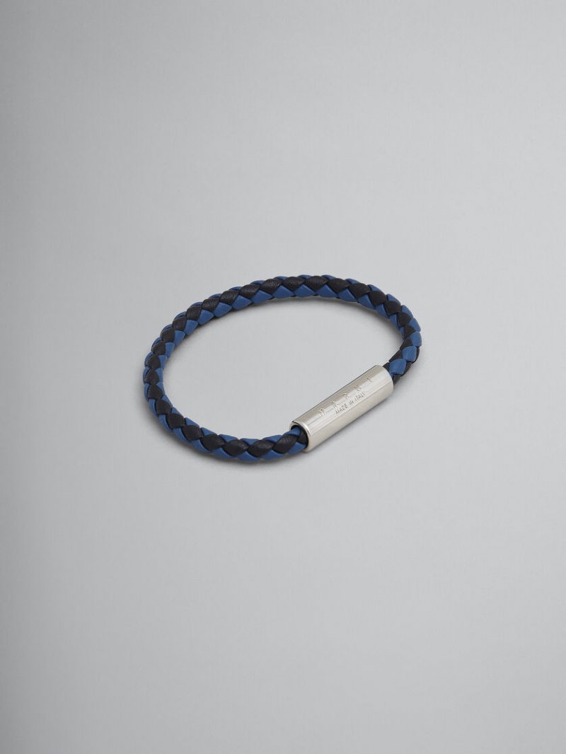 Marni Braided Läder Bracelet Svarta Blå | MSEHR18202