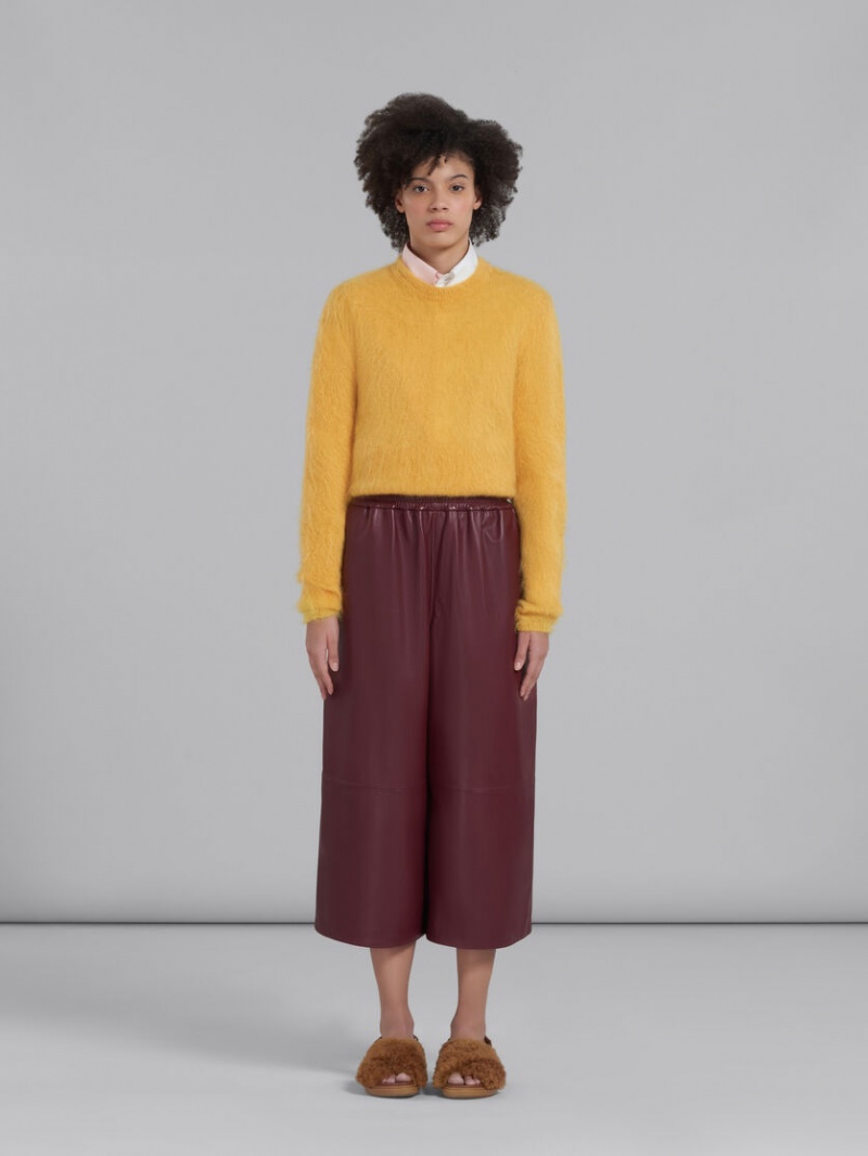 Marni Breda-leg Läder Trousers Röda | MSEHR25042