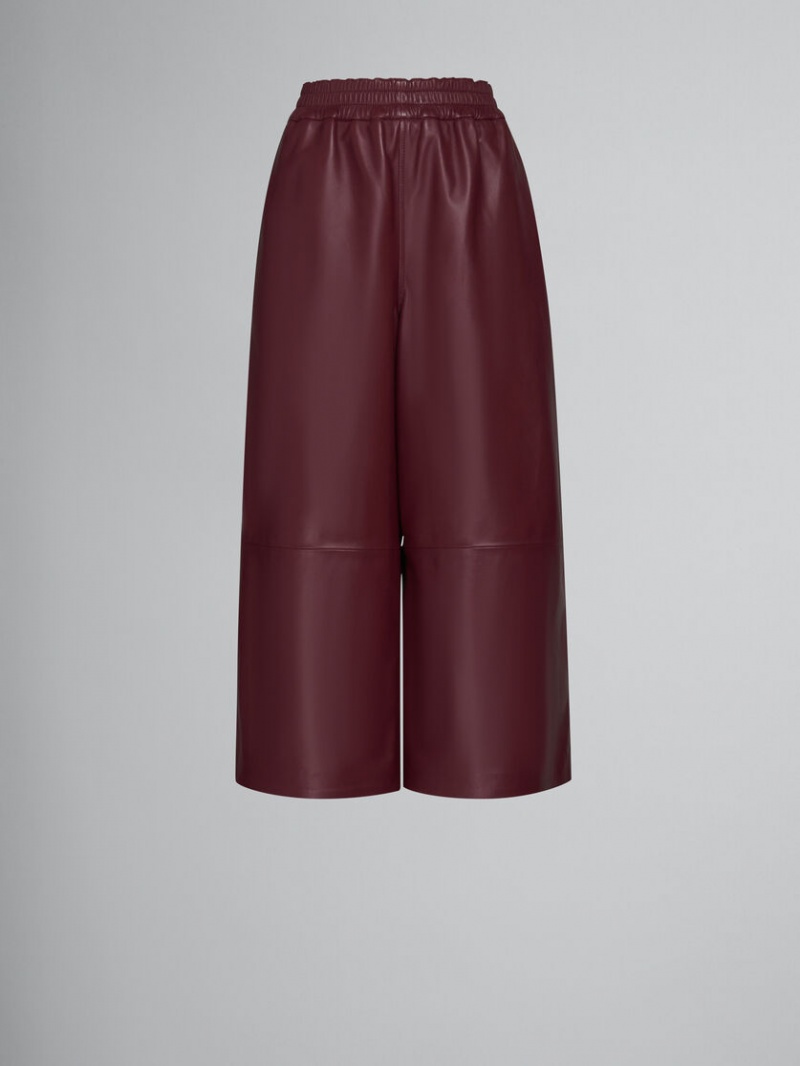 Marni Breda-leg Läder Trousers Röda | MSEHR25042