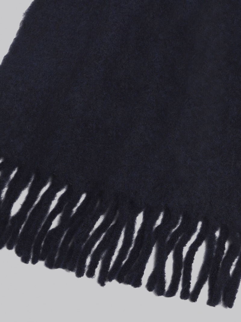 Marni Brushed Alpaca Scarf With Fringes Marinblå | FSEUI98942