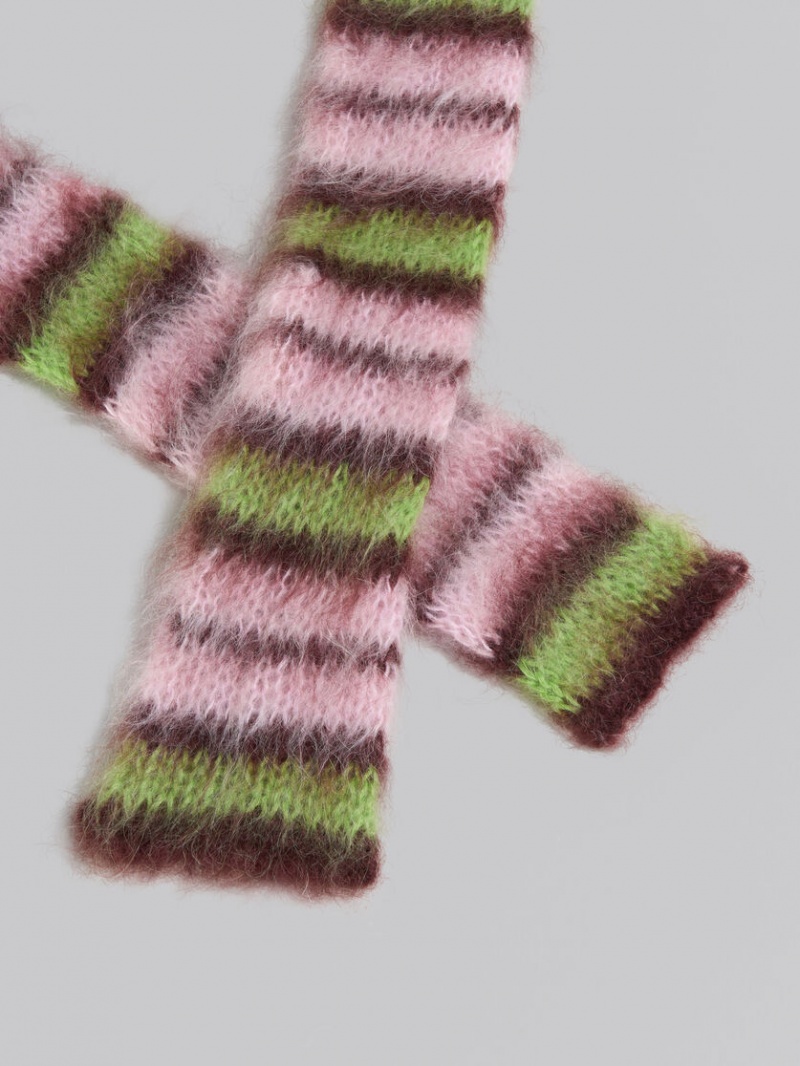 Marni Brushed Mohair And Ull Scarf Rosa Gröna | BSESD27993