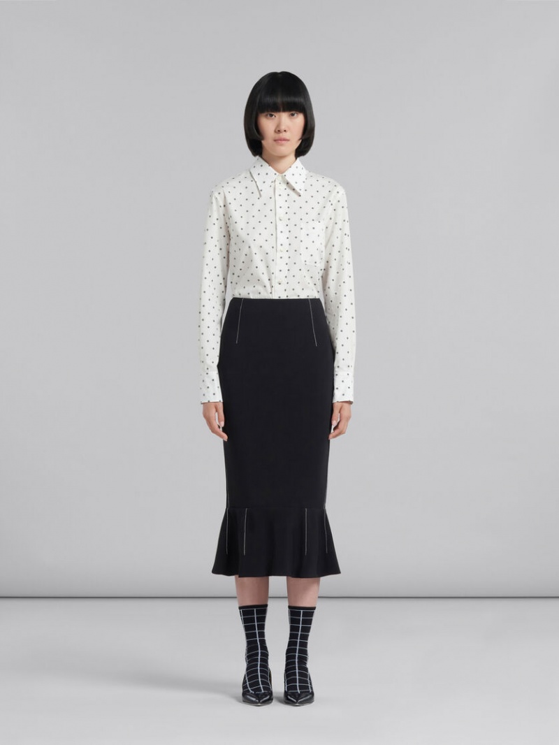 Marni Cady Sheath Skirt With Flounce Hem Svarta | GSEEC98631