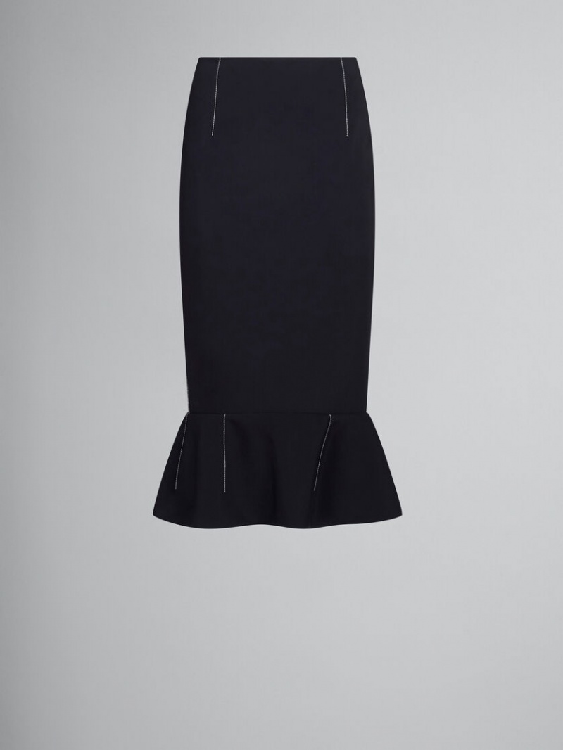 Marni Cady Sheath Skirt With Flounce Hem Svarta | GSEEC98631