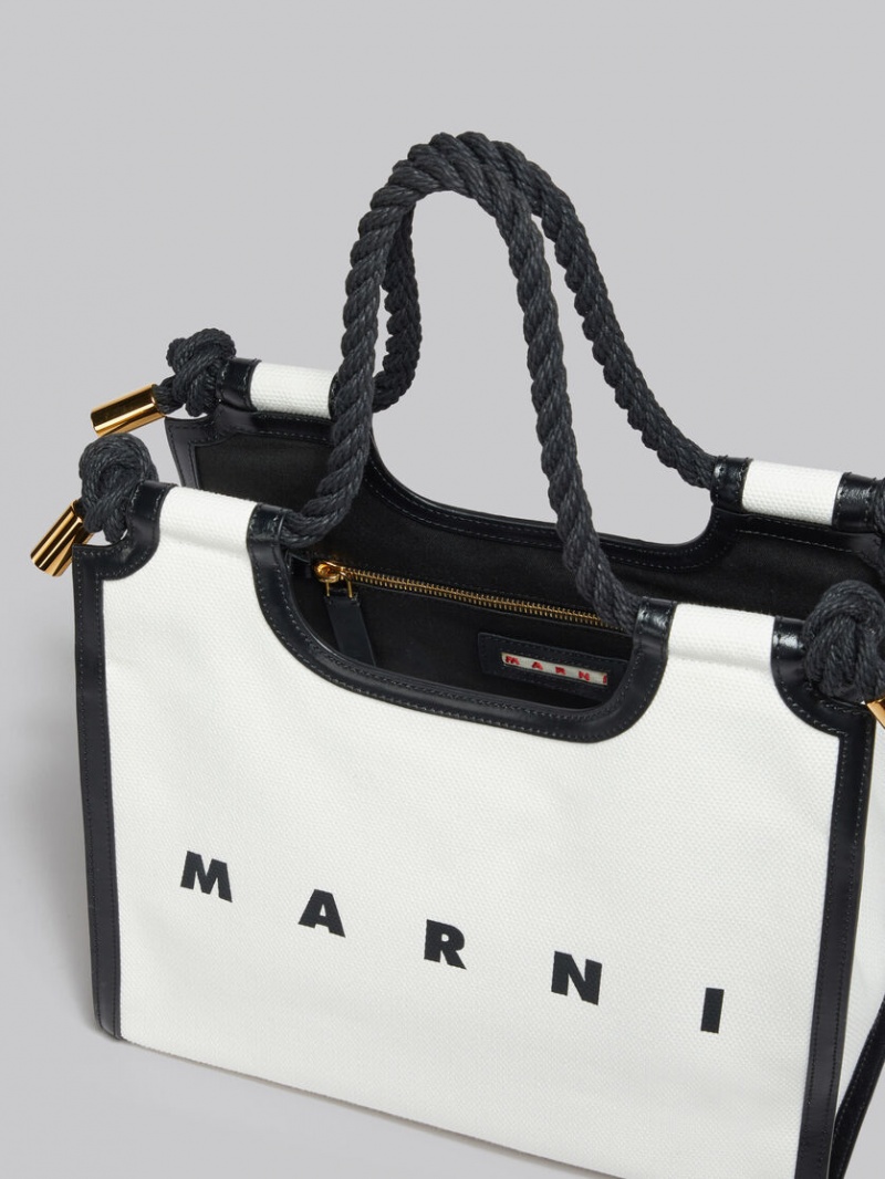 Marni Canvas Marcel Tote Bag Vita Svarta | TSEWZ23845