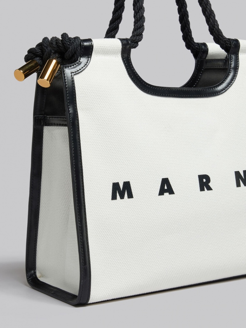 Marni Canvas Marcel Tote Bag Vita Svarta | TSEWZ23845