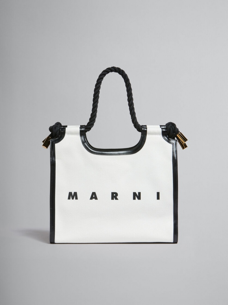 Marni Canvas Marcel Tote Bag Vita Svarta | TSEWZ23845