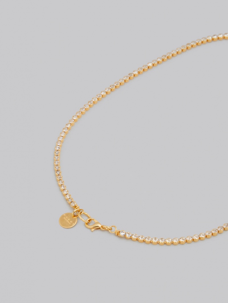 Marni Chain Necklace With Rhinestone Dice Charm Guld Gröna | SEDYB74966