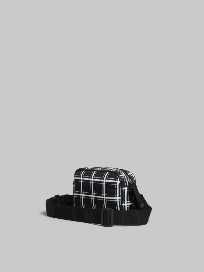 Marni Checked Nylon Puff Camera Bag Svarta | QSEUV71934