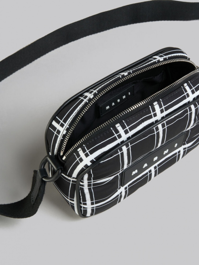 Marni Checked Nylon Puff Camera Bag Svarta | QSEUV71934