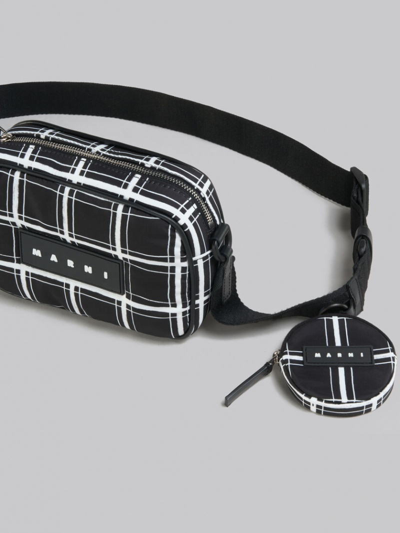 Marni Checked Nylon Puff Camera Bag Svarta | QSEUV71934