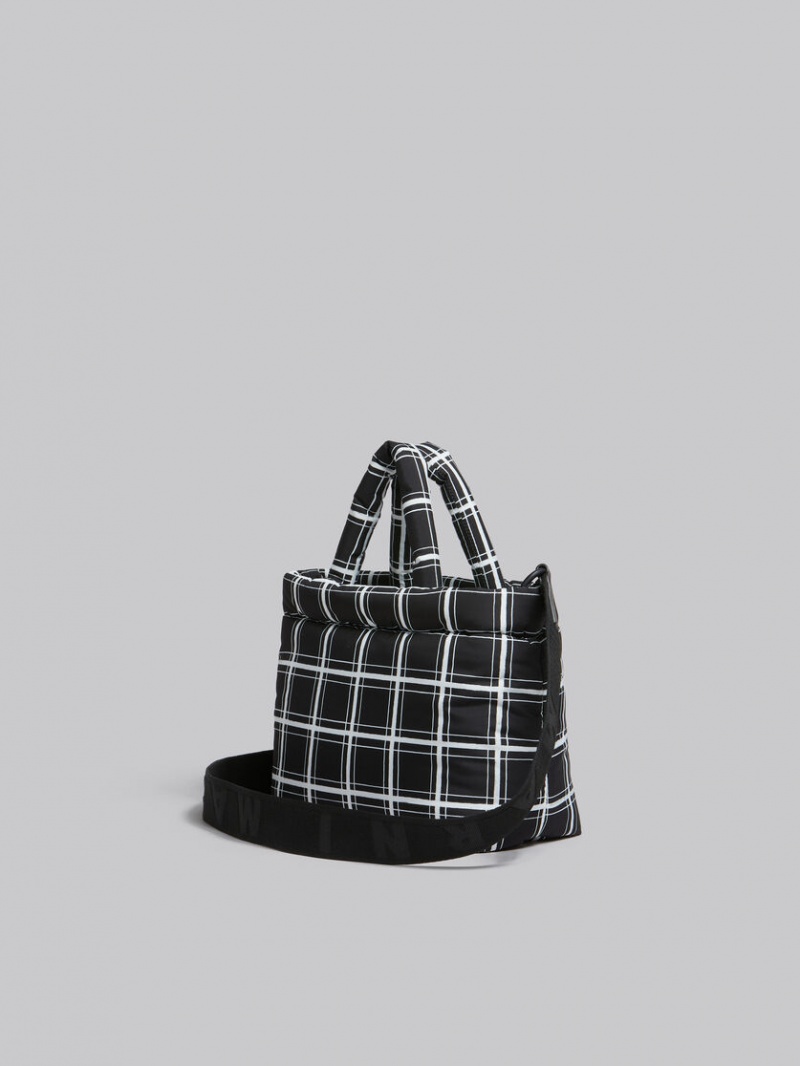 Marni Checked Nylon Puff Mini Tote Bag Svarta | ASEWC29473