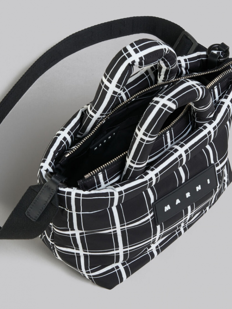 Marni Checked Nylon Puff Mini Tote Bag Svarta | ASEWC29473