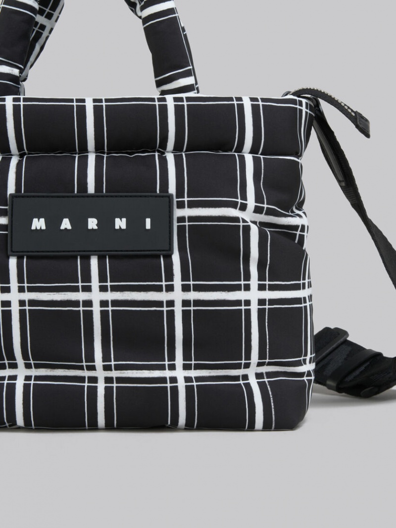 Marni Checked Nylon Puff Mini Tote Bag Svarta | ASEWC29473