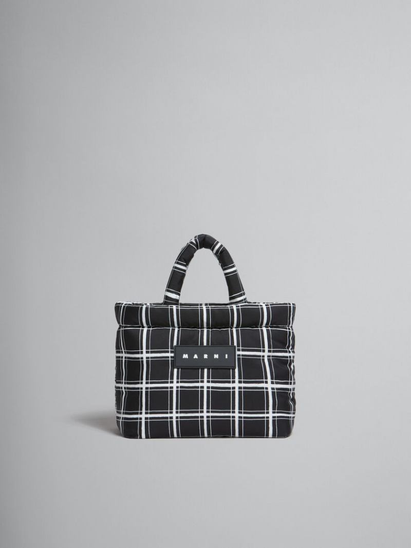 Marni Checked Nylon Puff Mini Tote Bag Svarta | ASEWC29473