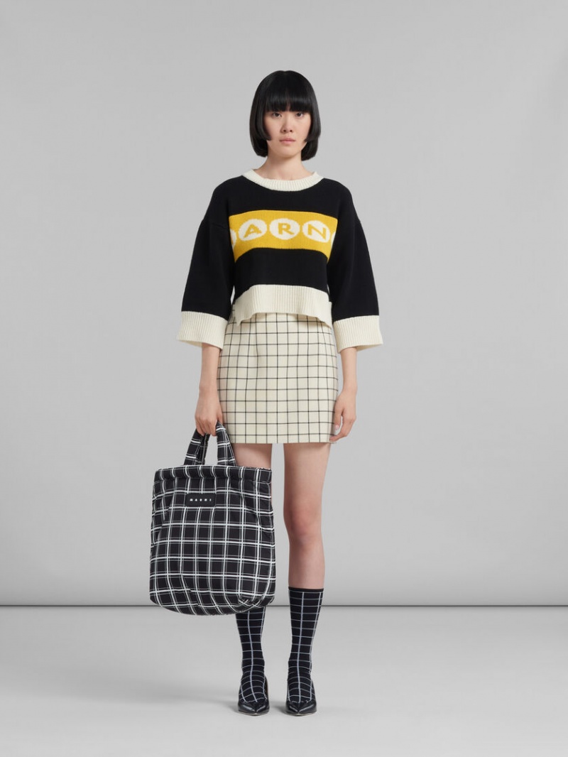 Marni Checked Nylon Puff Svarta | YSEVQ62149