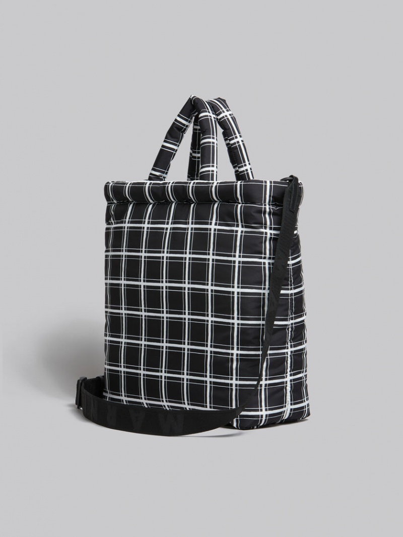 Marni Checked Nylon Puff Svarta | YSEVQ62149