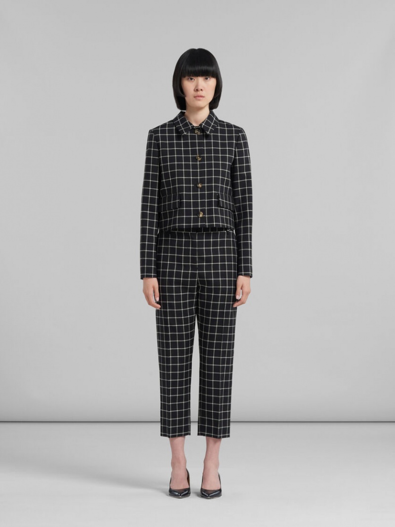 Marni Checked Ull Trousers Svarta | SENZX63849