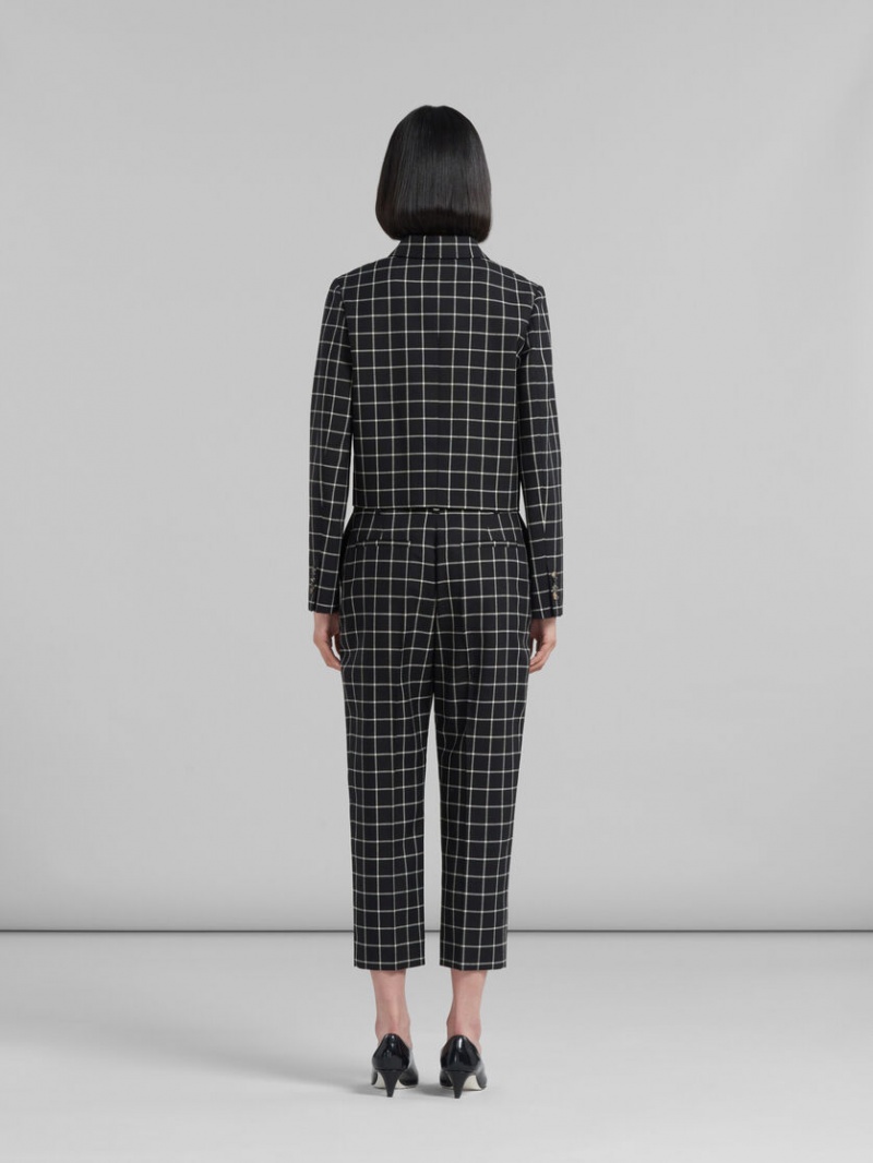 Marni Checked Ull Trousers Svarta | SENZX63849