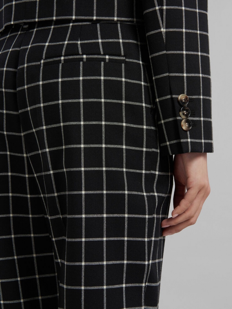 Marni Checked Ull Trousers Svarta | SENZX63849