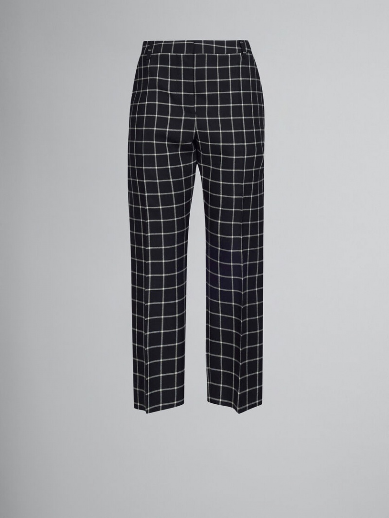 Marni Checked Ull Trousers Svarta | SENZX63849