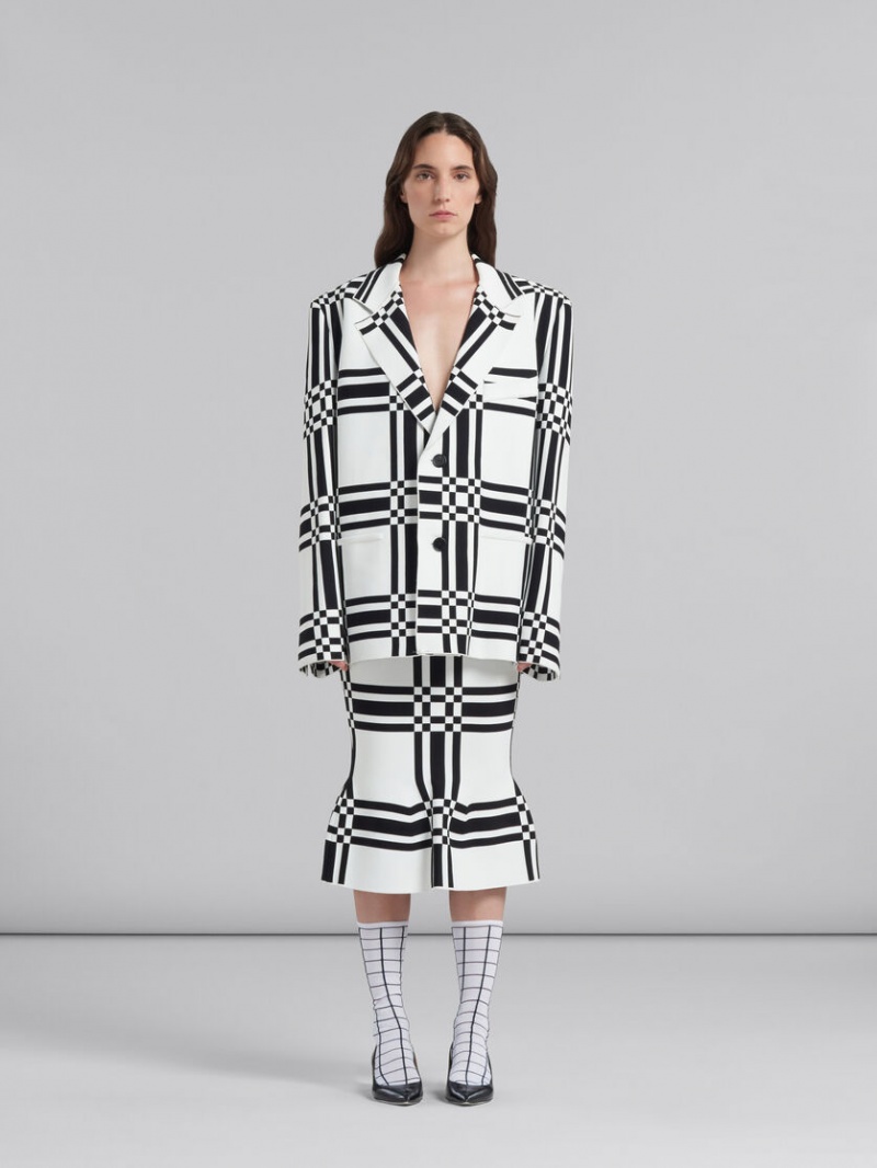 Marni Checked Viscose Sheath Skirt With Flounce Hem Vita | MSEFT46622