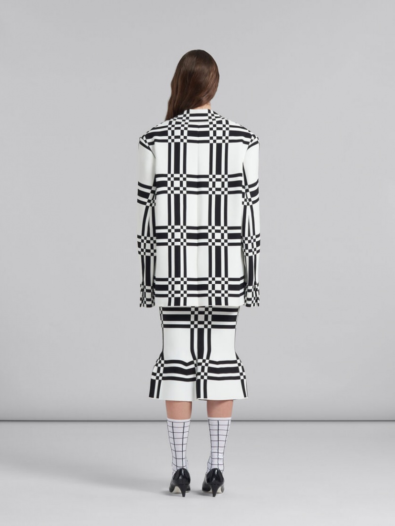 Marni Checked Viscose Sheath Skirt With Flounce Hem Vita | MSEFT46622