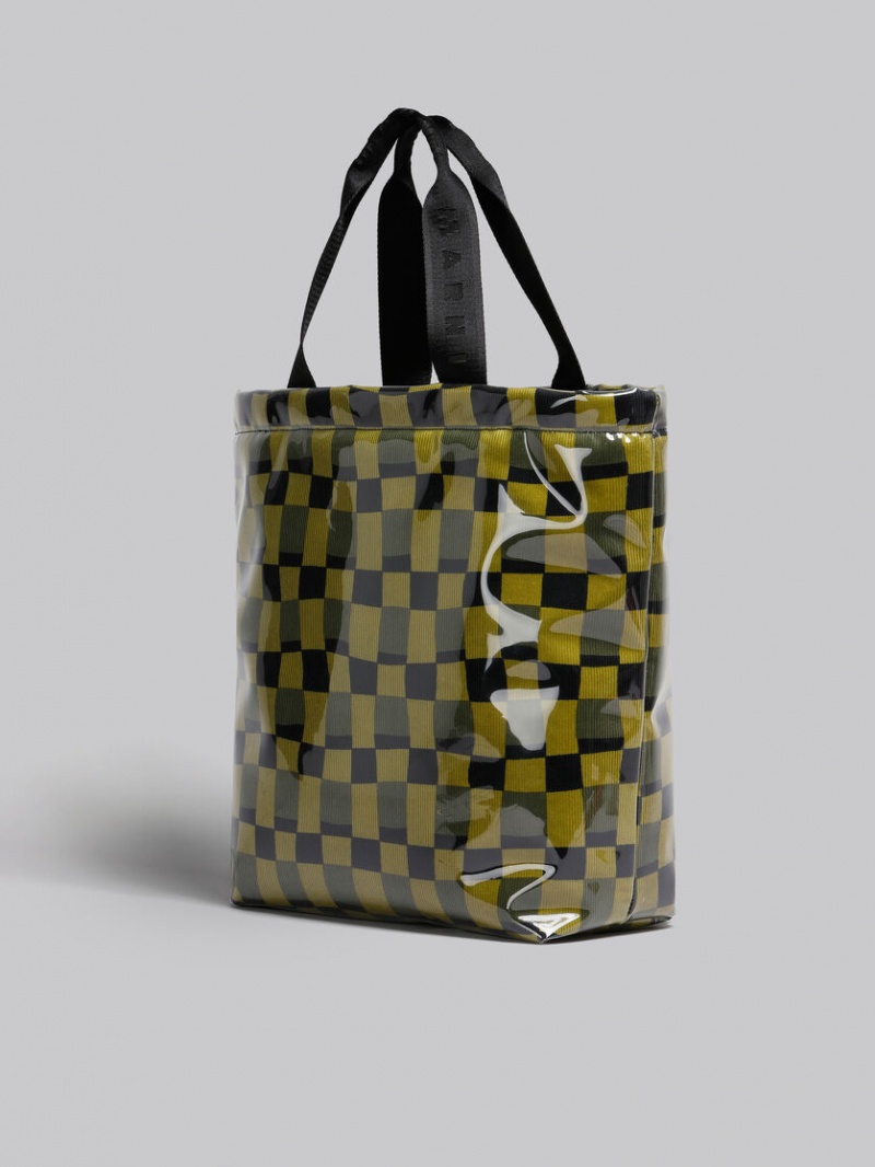 Marni Chequerboard Tote With Clear Wrap Gula | SEQAV39432