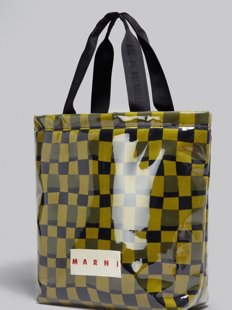 Marni Chequerboard Tote With Clear Wrap Gula | SEQAV39432