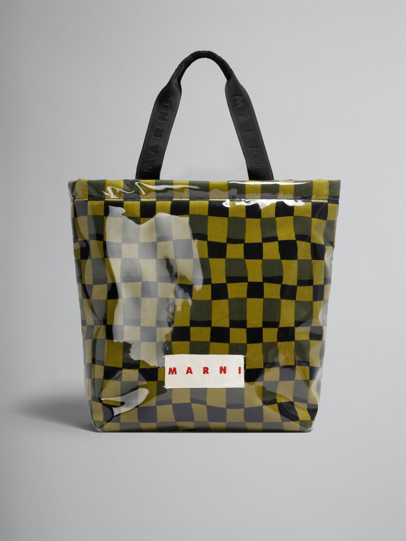 Marni Chequerboard Tote With Clear Wrap Gula | SEQAV39432