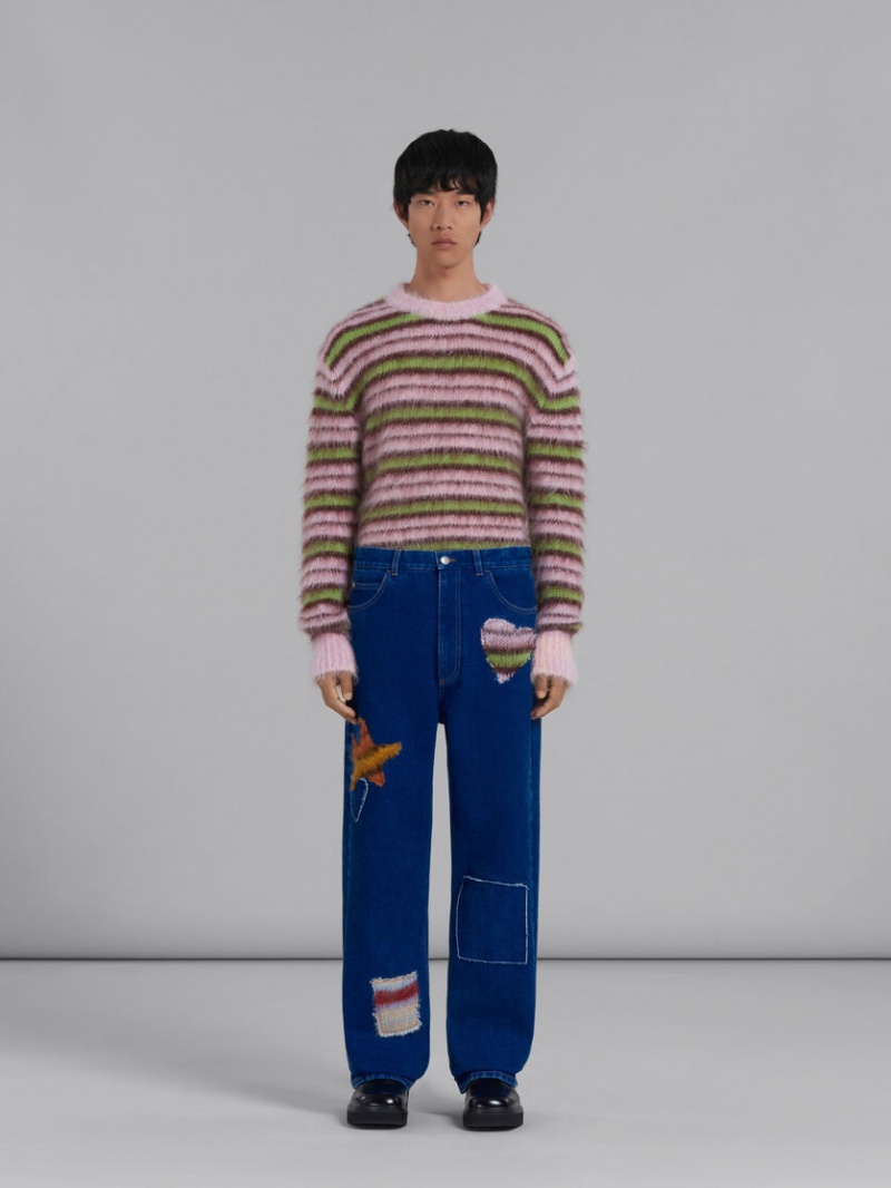 Marni Coated Denim Jeans With Mohair Patches Blå | SEICD46530