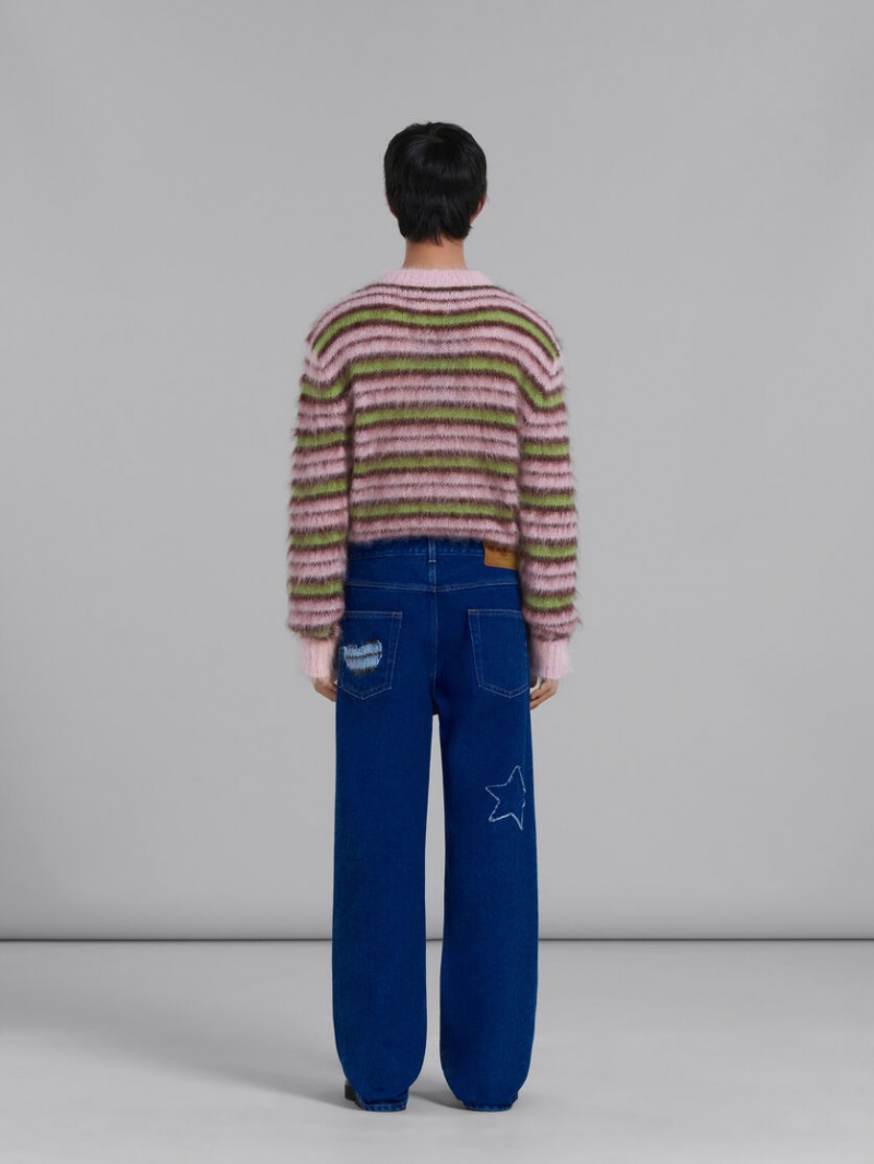 Marni Coated Denim Jeans With Mohair Patches Blå | SEICD46530