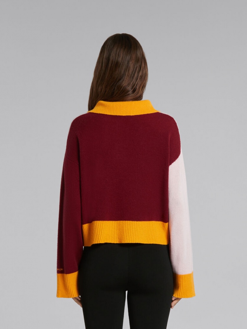 Marni Colour-block Cashmere Polo Jumper Rosa | QSEUV77979