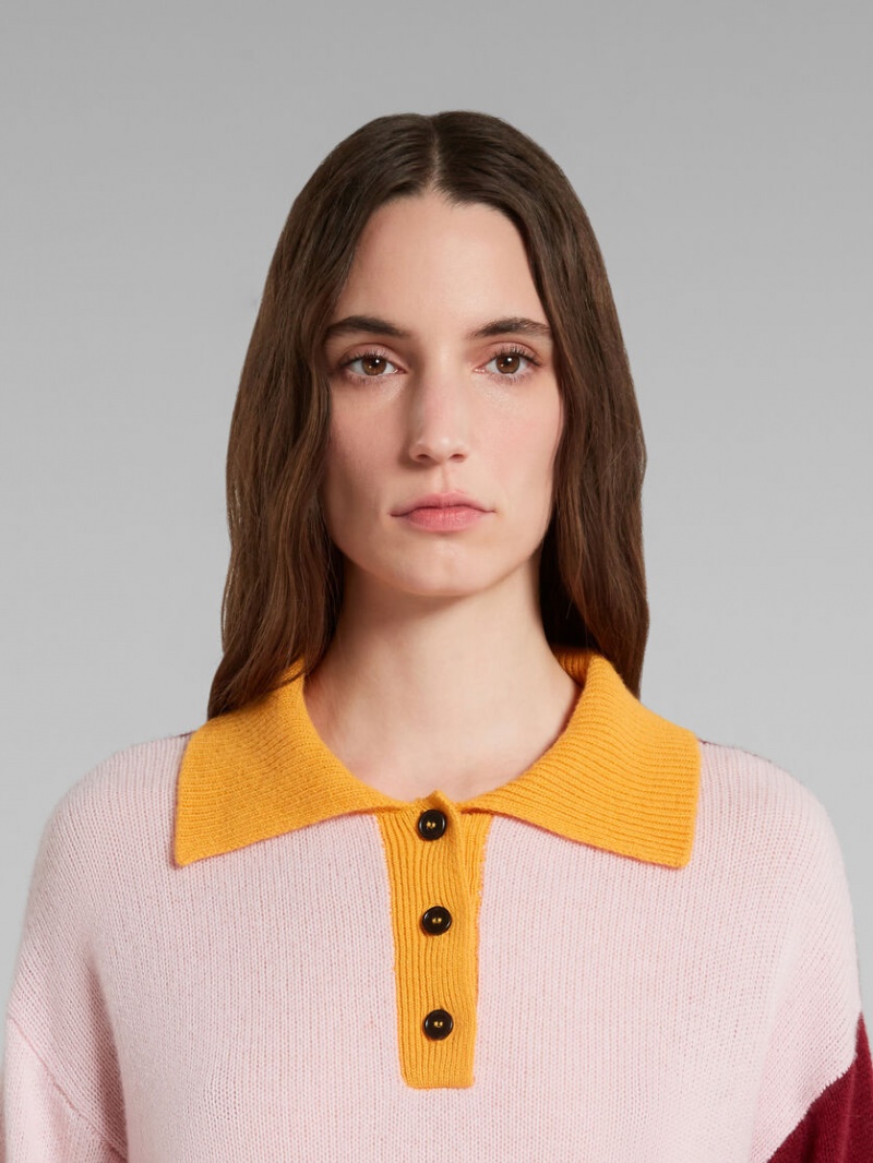 Marni Colour-block Cashmere Polo Jumper Rosa | QSEUV77979